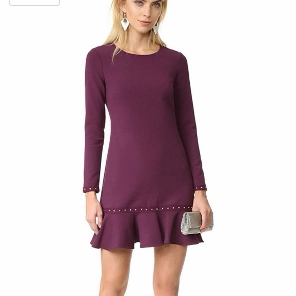 Shoshanna Plum Stud Trim Long Sleeve Mini Dress Size 8